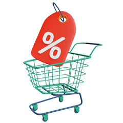 3d shopping cart and discount tag