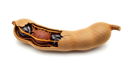 Cross section of a carob pod isolated on white background