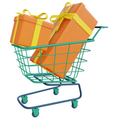 3d shopping cart and gift boxes