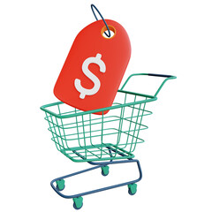 3d shopping cart and price tag