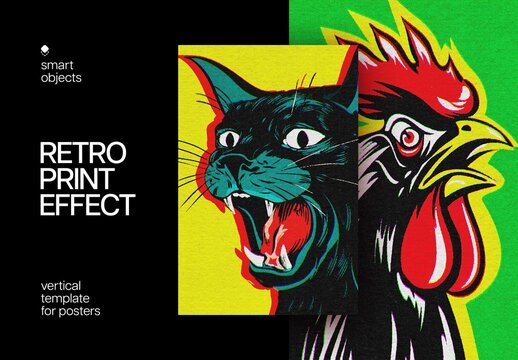 Retro Print Design Poster Effect Mockup