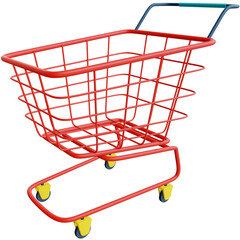 3d red shopping trolley