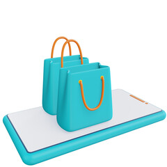 3d smartphone and shopping bags