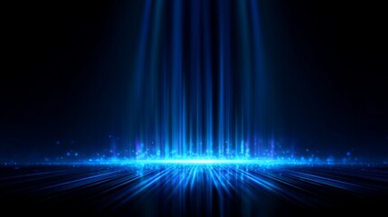 Radiant blue light beams cascade from above, creating a mesmerizing scene against a dark backdrop, perfect for abstract designs and digital art themes that inspire creativity.