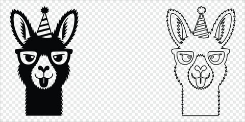 Naklejka premium Cool Llama with Glasses and Party Hat, vector illustration