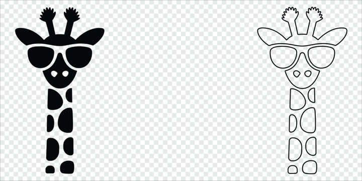 Giraffe Wearing Sunglasses Silhouette and Outline, vector illustration