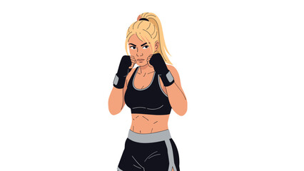 Determined female boxer in athletic gear ready for training or competition