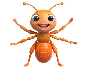 Charming 3d cartoon ant character with a happy expression and waving arms