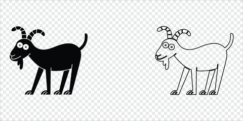 Two Cartoon Goats Silhouette and Outline Pair, vector illustration