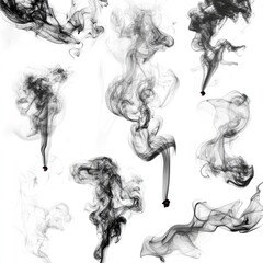 A collection of smoke patterns isolated on white background