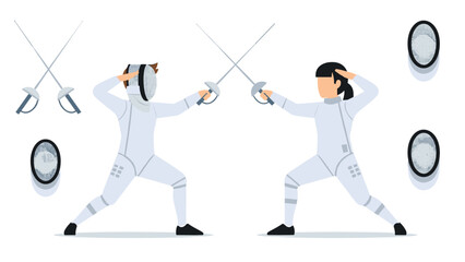 Dynamic fencing duel scene with two athletes in action - ideal for sports event promotion or educational material