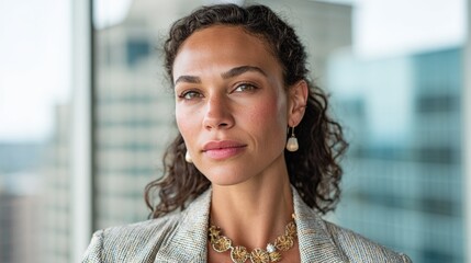 Woman in suit posing for corporate portrait.