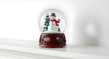 Snowman Christmas Snow Globe on White Shelf – Festive Holiday Decoration