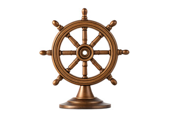 Obraz premium Bronze ship wheel with eight spokes on decorative pedestal stand, isolated on a transparent background