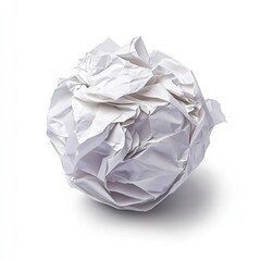 A crumpled white paper ball isolated on a white background.