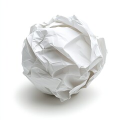 A crumpled white paper ball isolated on a white background.