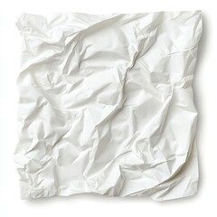 A crumpled white paper napkin isolated on a white background.
