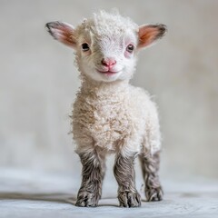A cute baby lamb, full-body shot, no background, white background