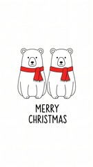 Christmas greeting with two polar bears and red scarves