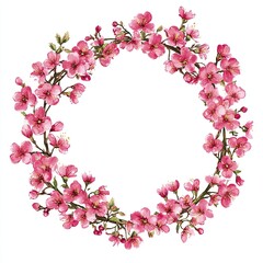 A delicate oval wreath of pink blossoms, intricately arranged to form an elegant