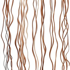 A detailed illustration of several long, brown strings, each with its own unique shape and texture, on a white background.