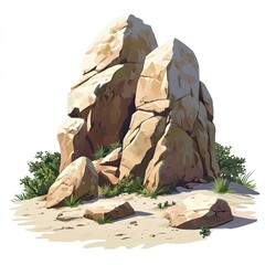 A digital illustration of rocks in the savannah, on a white background.