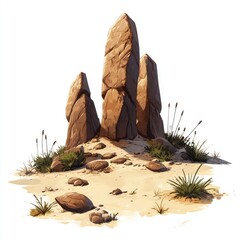 A digital illustration of rocks in the savannah, on a white background.