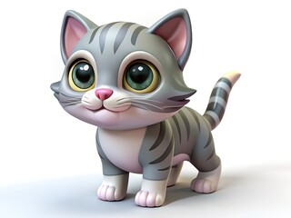 Fototapeta premium Adorable cartoon gray tabby kitten with big eyes and a sweet expression