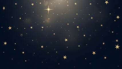 Elegant and enchanting dark blue background adorned with a shimmering display of golden stars and sparkling light particles, creating a celestial and festive atmosphere for celebratory designs