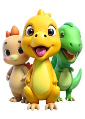 Naklejka premium Adorable cartoon dinosaurs with big eyes and cheerful expressions pose together