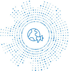 Blue line World news icon isolated on white background. Breaking news, world news tv. Abstract circle random dots. Vector