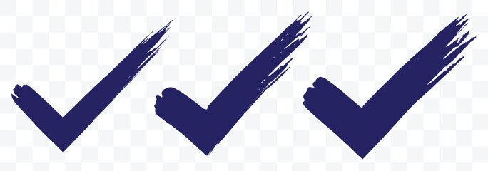 Brush stroke checkmark icon set. Approval symbol. Hand drawn check tick mark icon set. Checkboxes, and checklist symbols including right in brush marker style. © Hike Studio 444