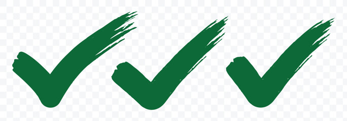 Brush stroke checkmark icon set. Approval symbol. Hand drawn check tick mark icon set. Checkboxes, and checklist symbols including right in brush marker style. © Hike Studio 444