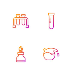 Set line Test tube, Alcohol or spirit burner, and . Gradient color icons. Vector