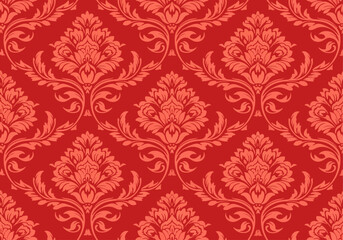 Red Damask seamless pattern vector for wallpaper