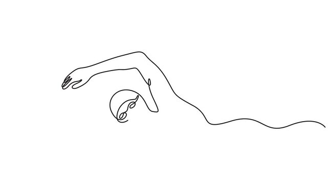 Self animated continuous line drawing of a person swimming in the crawl or freestyle stroke