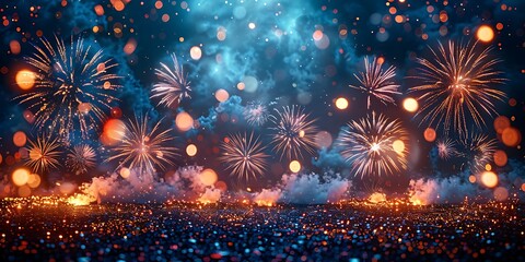 Panoramic Fireworks Display Lighting Up the Night Sky with Colorful Explosions Over a Crowd