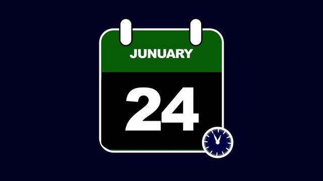 January 24 on a green calendar with a clock icon, set against a dark blue background date