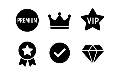 Premium, VIP, and Quality Badges in Black and White