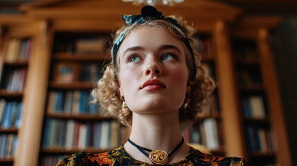 Woman in library looking at camera