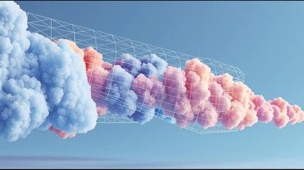Dreamy abstract colorful cloud formation. Ethereal flowing smoke in serene blue sky with soft pink pastel hues - Powered by Adobe