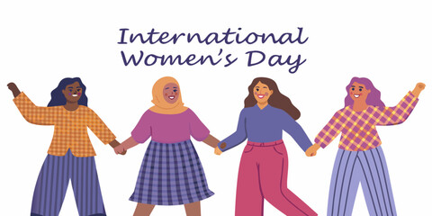 Celebrating international women s day with diverse group of women holding hands