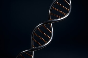 Metallic dna double helix structure on dark background