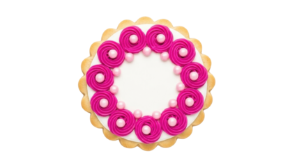 Isolated iced cookie decoration, pink swirls and pearls, delicate treats for dessert party