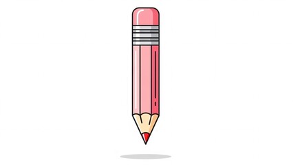 Cute Pink Cartoon Pencil Icon on Clean White Background