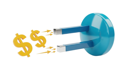Isolated Magnet attracting dollar signs, symbol of attracting money or wealth concept