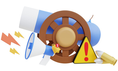 Declaration of war concept, beware of bullet danger, 3D illustration.