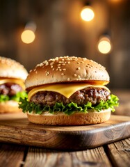 Classic Burger: A mouthwatering, expertly crafted burger with a perfectly toasted sesame bun, a juicy patty, melted cheese, and fresh lettuce.