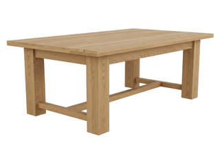Isolated oak dining table in a bright setting showcasing natural wood grain and construction