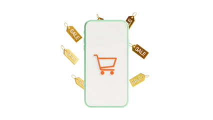 Isolated mobile application on sale promotion, shopping cart with special offers discount